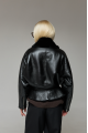 Short black sheepskin bomber jacket made of natural sheepskin